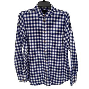 J.Crew Gingham Plaid Flannel Boy Shirt Button Up Blue White Women's Size 4 E3190